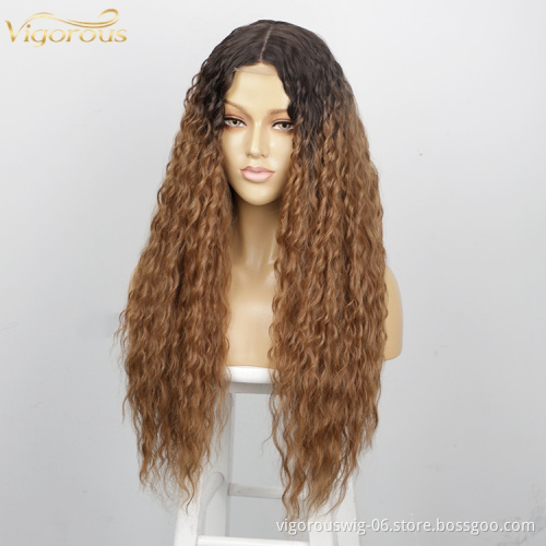 Vigorous Water Wave Hot Sale Cheap Curly Lace Front Wig Ombre Colored Lace Front Synthetic Hair Wigs For Women Lace Frontal Wig